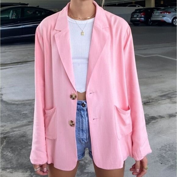 LE LIS x Dolls Kill Lightweight Single Breasted Oversized Pink Blazer Small - Picture 1 of 14